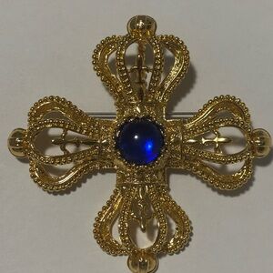 Elegant Gold and Blue Brooch